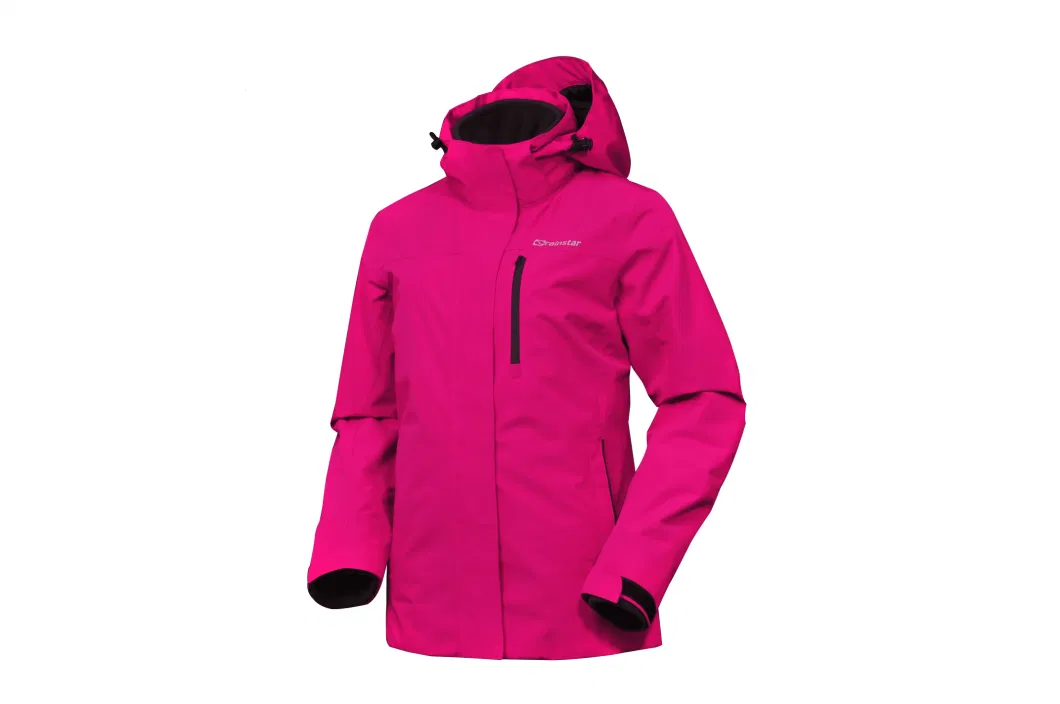 Women Windbreaker Outdoor Breathable Clothing 2 in 1 Winter Sport Waterproof Windproof Fashion Ski Jacket with Hoodie Red Fabric