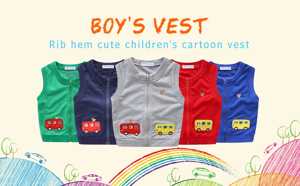 Toddler Baby Clothing Little Kids Boys Vests Outerwear Cute Animal Bus