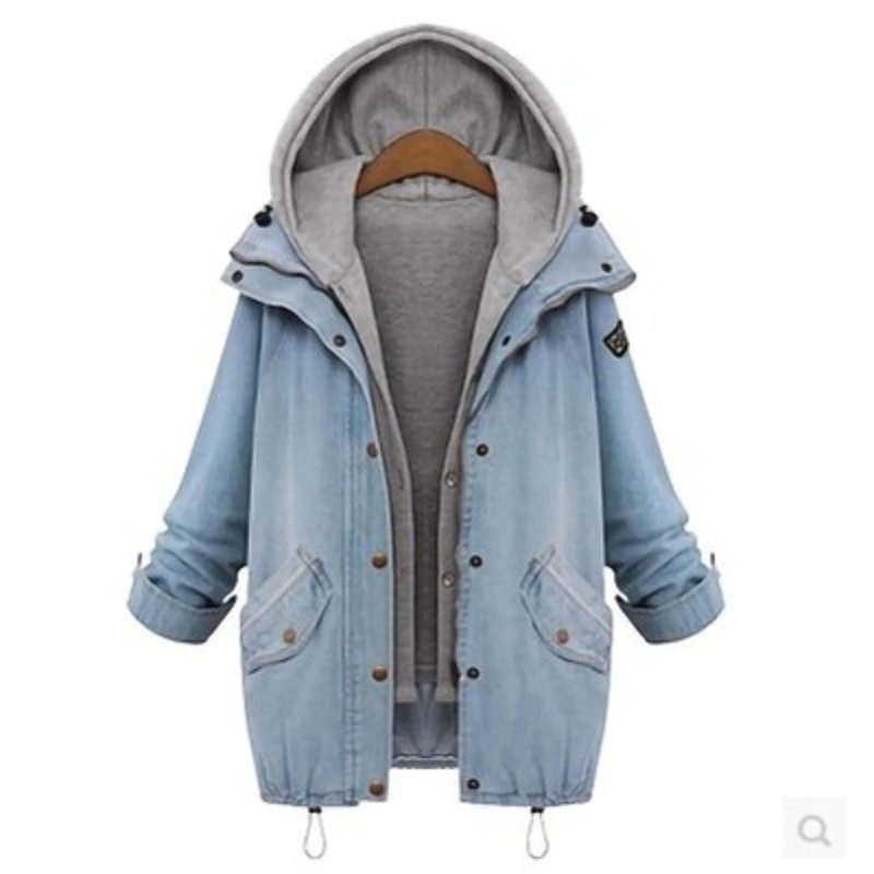 Womens Fashion 2 in 1 Hoodie Denim Jacket Hooded Vest Lining Casual Transition Denim Coat Outerwear Esg13445