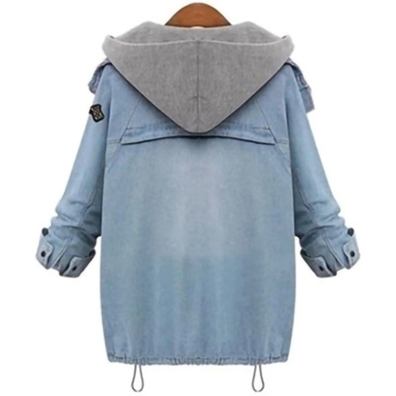 Womens Fashion 2 in 1 Hoodie Denim Jacket Hooded Vest Lining Casual Transition Denim Coat Outerwear Esg13445