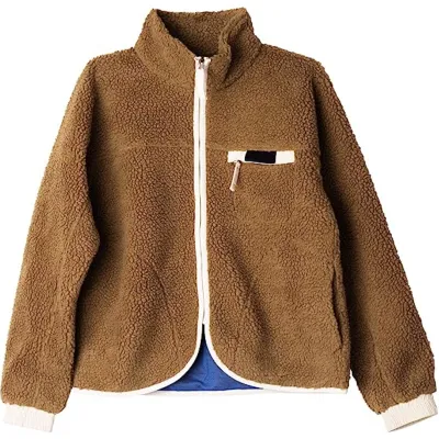 RPET-Materialien Damen Langarm-Wintermäntel Oberbekleidung mit Taschen Fleece-Sherpa-Jacke