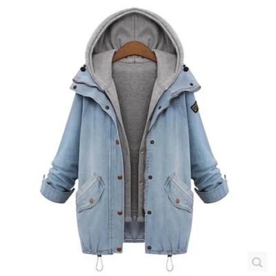 Damenmode 2-in-1-Jeansjacke mit Kapuze, Weste, Futter, lässiger Übergangs-Jeansmantel, Oberbekleidung Esg13445